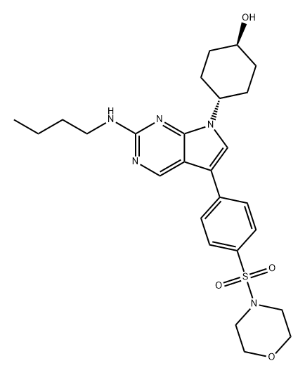 Cyclohexanol, 4-[2-(butylamino)-5-[4-(4-morpholinylsulfonyl)phenyl]-7H-pyrrolo[2,3-d]pyrimidin-7-yl]-, trans- Structure