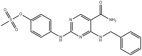 5-Pyrimidinecarboxamide, 2-[[4-[(methylsulfonyl)oxy]phenyl]amino]-4-[(phenylmethyl)amino]- Structure