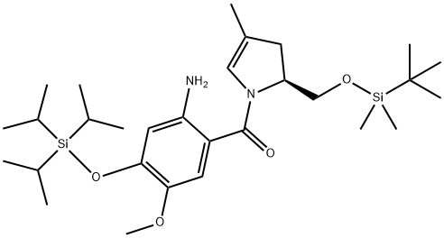 Methanone, [2-amino-5-methoxy-4-[[tris(1-methylethyl)silyl]oxy]phenyl][(2S)-2-[[[(1,1-dimethylethyl)dimethylsilyl]oxy]methyl]-2,3-dihydro-4-methyl-1H-pyrrol-1-yl]- Structure