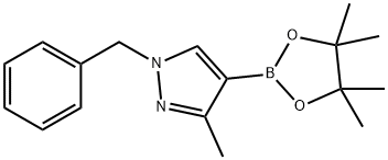 1H-Pyrazole, 3-methyl-1-(phenylmethyl)-4-(4,4,5,5-tetramethyl-1,3,2-dioxaborolan-2-yl)- Structure