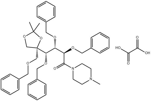 D-Glucose, 5,6-O-(1-methylethylidene)-1-C-(4-methyl-1-piperazinyl)-5-C-[(phenylmethoxy)methyl]-2,3,4-tris-O-(phenylmethyl)-, ethanedioate (1:1) Structure