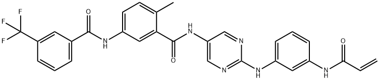 Benzamide, 2-methyl-N-[2-[[3-[(1-oxo-2-propen-1-yl)amino]phenyl]amino]-5-pyrimidinyl]-5-[[3-(trifluoromethyl)benzoyl]amino]- Structure