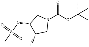 1-Pyrrolidinecarboxylic acid, 3-fluoro-4-[(methylsulfonyl)oxy]-, 1,1-dimethylethyl ester, (3S,4R)- Structure