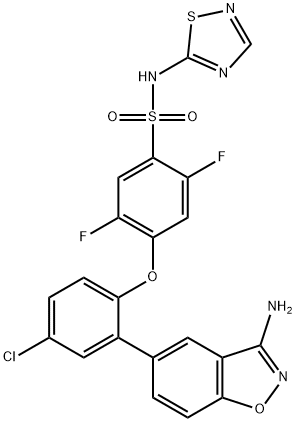 Benzenesulfonamide, 4-[2-(3-amino-1,2-benzisoxazol-5-yl)-4-chlorophenoxy]-2,5-difluoro-N-1,2,4-thiadiazol-5-yl- Structure