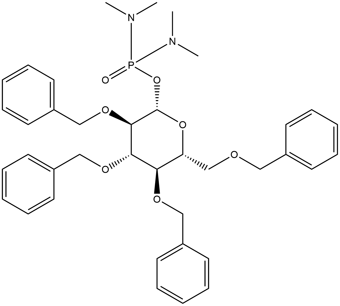 β-D-Glucopyranose, 2,3,4,6-tetrakis-O-(phenylmethyl)-, tetramethylphosphorodiamidate (9CI) Structure