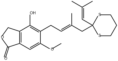 1(3H)-Isobenzofuranone, 4-hydroxy-6-methoxy-5-[3-methyl-4-[2-(2-methyl-1-propenyl)-1,3-dithian-2-yl]-2-butenyl]-, (E)- (9CI) Structure