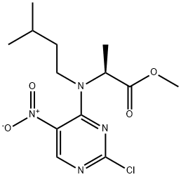 Alanine, N-(2-chloro-5-nitro-4-pyrimidinyl)-N-(3-methylbutyl)-, methyl ester Structure