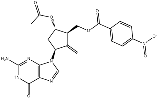6H-Purin-6-one, 9-[(1S,3R,4S)-4-(acetyloxy)-2-methylene-3-[[(4-nitrobenzoyl)oxy]methyl]cyclopentyl]-2-amino-1,9-dihydro- 구조식 이미지