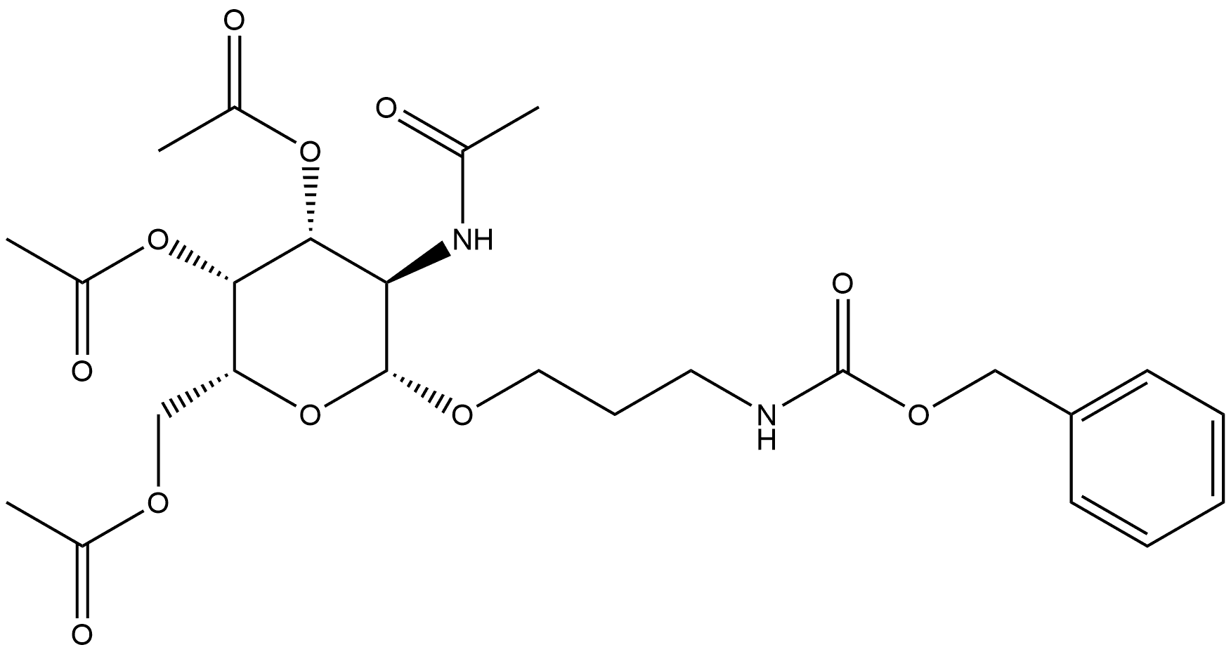 Carbamic acid, [3-[[3,4,6-tri-O-acetyl-2-(acetylamino)-2-deoxy-β-D-galactopyranosyl]oxy]propyl]-, phenylmethyl ester (9CI) 구조식 이미지
