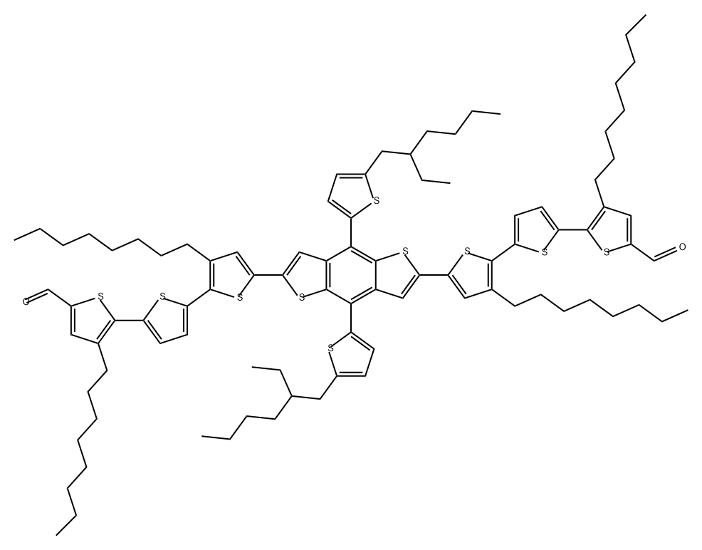 [2,2':5',2''-Terthiophene]-5-carboxaldehyde, 5'',5'''''-[4,8-bis[5-(2-ethylhexyl)-2-thienyl]benzo[1,2-b:4,5-b']dithiophene-2,6-diyl]bis[3,3''-dioctyl- Structure