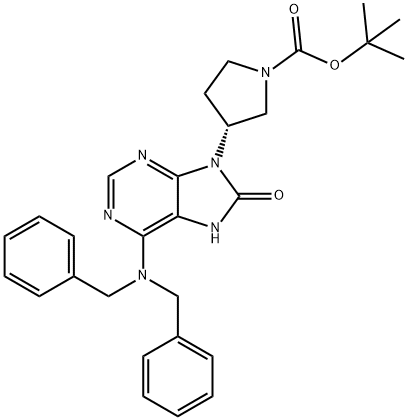 1-Pyrrolidinecarboxylic acid, 3-[6-[bis(phenylmethyl)amino]-7,8-dihydro-8-oxo-9H-purin-9-yl]-, 1,1-dimethylethyl ester, (3R)- 구조식 이미지