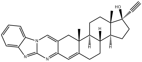 1H-Benzimidazo[2,1-b]cyclopenta[5,6]naphtho[1,2-g]quinazolin-1-ol, 1-ethynyl-2,3,3a,3b,4,5,15,15a,15b,16,17,17a-dodecahydro-15a,17a-dimethyl-, (1R,3aS,3bR,15aR,15bS,17aS)- Structure