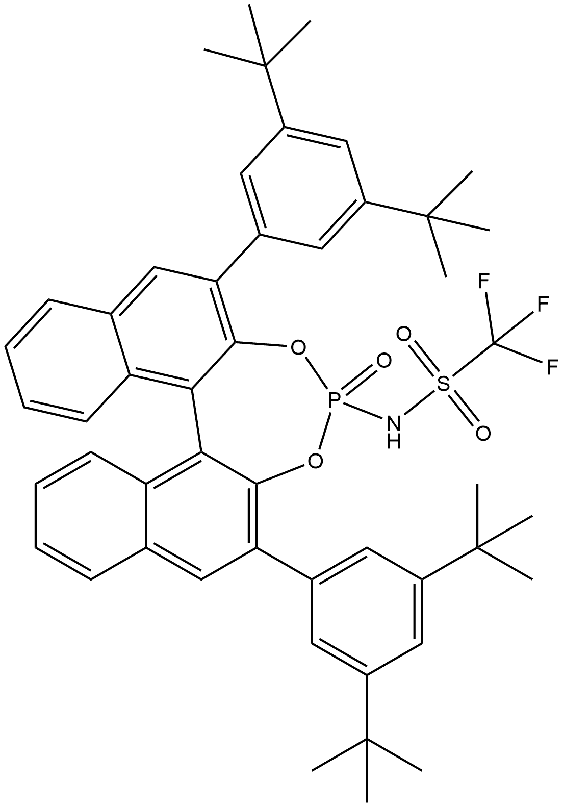 Methanesulfonamide, N-[(11bS)-2,6-bis[3,5-bis(1,1-dimethylethyl)phenyl]-4-oxidodinaphtho[2,1-d:1',2'-f][1,3,2]dioxaphosphepin-4-yl]-1,1,1-trifluoro- 구조식 이미지