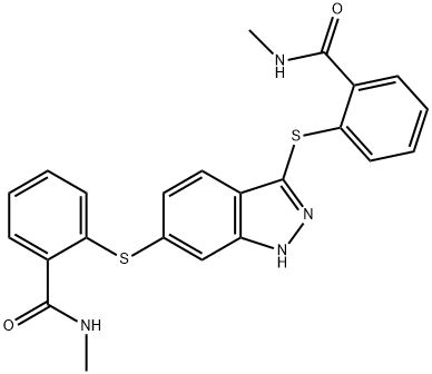 Benzamide, 2,2'-[1H-indazole-3,6-diylbis(thio)]bis[N-methyl- Structure