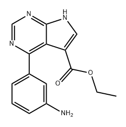 7H-Pyrrolo[2,3-d]pyrimidine-5-carboxylic acid, 4-(3-aminophenyl)-, ethyl ester 구조식 이미지