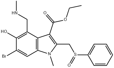 1H-Indole-3-carboxylic acid, 6-bromo-5-hydroxy-1-methyl-4-[(methylamino)methyl]-2-[(phenylsulfinyl)methyl]-, ethyl ester Structure