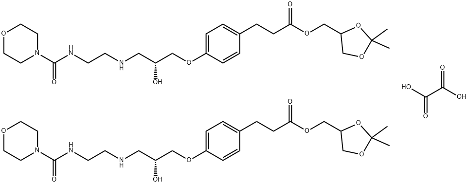 Benzenepropanoic acid, 4-[2-hydroxy-3-[[2-[(4-morpholinylcarbonyl)amino]ethyl]amino]propoxy]-, (2,2-dimethyl-1,3-dioxolan-4-yl)methyl ester, [R-(R*,R*)]-, ethanedioate (2:1) (salt) Structure