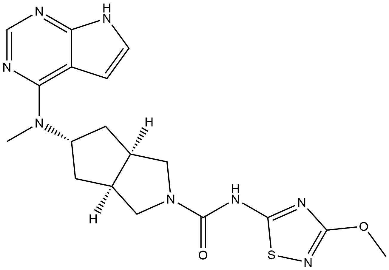 Cyclopenta[c]pyrrole-2(1H)-carboxamide, hexahydro-N-(3-methoxy-1,2,4-thiadiazol-5-yl)-5-(methyl-7H-pyrrolo[2,3-d]pyrimidin-4-ylamino)-, (3aα,5α,6aα)- Structure