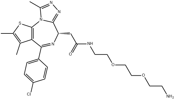 6H-Thieno[3,2-f][1,2,4]triazolo[4,3-a][1,4]diazepine-6-acetamide, N-[2-[2-(2-aminoethoxy)ethoxy]ethyl]-4-(4-chlorophenyl)-2,3,9-trimethyl-, (6S)- 구조식 이미지