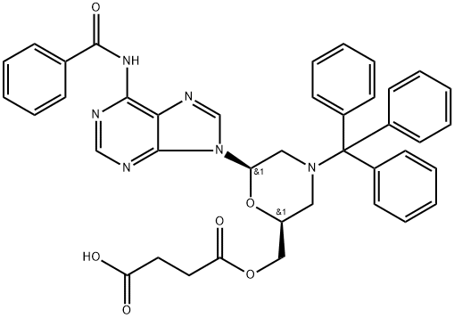 Butanedioic acid, 1-[[(2S,6R)-6-[6-(benzoylamino)-9H-purin-9-yl]-4-(triphenylmethyl)-2-morpholinyl]methyl] ester 구조식 이미지