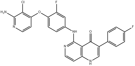 1,6-Naphthyridin-4(1H)-one, 5-[[4-[(2-amino-3-chloro-4-pyridinyl)oxy]-3-fluorophenyl]amino]-3-(4-fluorophenyl)- Structure