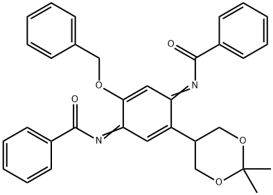 Benzamide, N,N'-[2-(2,2-dimethyl-1,3-dioxan-5-yl)-5-(phenylmethoxy)-2,5-cyclohexadiene-1,4-diylidene]bis- (9CI) 구조식 이미지