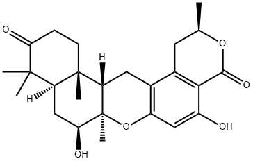 2H,4H-Benzo[a]pyrano[3,4-j]xanthene-4,11(7aH)-dione, 1,8,9,9a,10,12,13,13a,13b,14-decahydro-5,8-dihydroxy-2,7a,10,10,13a-pentamethyl-, (2R,7aR,8S,9aR,13aS,13bS)- Structure