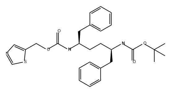 Carbamic acid, N-[(1R,4R)-4-[[(1,1-dimethylethoxy)carbonyl]amino]-5-phenyl-1-(phenylmethyl)pentyl]-, 5-thiazolylmethyl ester 구조식 이미지