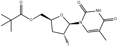 Uridine, 2',3'-dideoxy-2'-iodo-5-methyl-, 5'-(2,2-dimethylpropanoate) 구조식 이미지