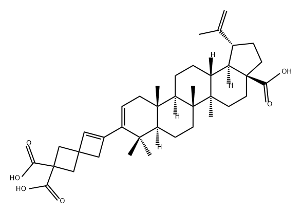 Spiro[3.3]hept-5-ene-2,2-dicarboxylic acid, 6-(17-carboxy-28-norlupa-2,20(29)-dien-3-yl)- Structure