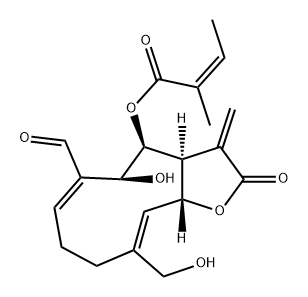 2-Butenoic acid, 2-methyl-, (3aS,4S,5S,6E,10Z,11aR)-6-formyl-2,3,3a,4,5,8,9,11a-octahydro-5-hydroxy-10-(hydroxymethyl)-3-methylene-2-oxocyclodeca[b]furan-4-yl ester, (2Z)- Structure