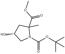 1,2-Pyrrolidinedicarboxylic acid, 4-hydroxy-2-methyl-, 1-(1,1-dimethylethyl) 2-methyl ester, (4R)- 구조식 이미지