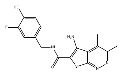Thieno[2,3-c]pyridazine-6-carboxamide, 5-amino-N-[(3-fluoro-4-hydroxyphenyl)methyl]-3,4-dimethyl- 구조식 이미지
