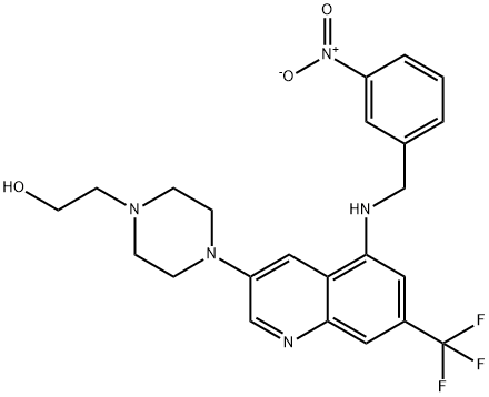 1-Piperazineethanol, 4-[5-[[(3-nitrophenyl)methyl]amino]-7-(trifluoromethyl)-3-quinolinyl]- Structure