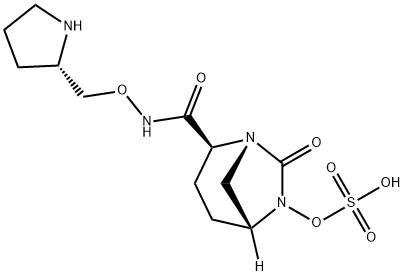 (2S,5R)-7-oxo-2-((((S)-pyrrolidin-2-yl)methoxy)carbamoyl)-1,6-diazabicyclo[3.2.1]octan-6-yl hydrogen sulfate Structure