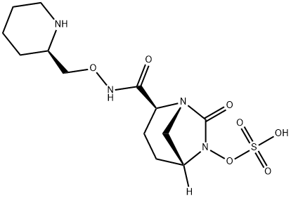 (2S,5R)-7-oxo-2-((((S)-piperidin-2-yl)methoxy)carbamoyl)-1,6-diazabicyclo[3.2.1]octan-6-yl hydrogen sulfate Structure