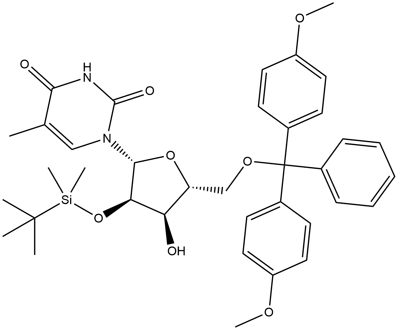 Uridine, 5'-O-[bis(4-methoxyphenyl)phenylmethyl]-2'-O-[(1,1-dimethylethyl)dimethylsilyl]-5-methyl- Structure