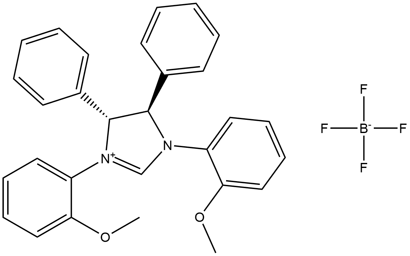 1H-Imidazolium, 4,5-dihydro-1,3-bis(2-methoxyphenyl)-4,5-diphenyl-, (4R,5R)-, tetrafluoroborate(1-) (1:1) Structure