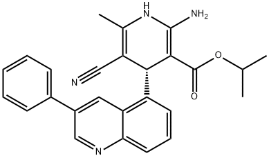 3-Pyridinecarboxylic acid, 2-amino-5-cyano-1,4-dihydro-6-methyl-4-(3-phenyl-5-quinolinyl)-, 1-methylethyl ester, (4R)- Structure