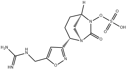 (1R,2S,5R)-2-[5-[[(Aminoiminomethyl)amino]methyl]-3-isoxazolyl]-7-oxo-1,6-diazabicyclo[3.2.1]oct-6-yl hydrogen sulfate Structure