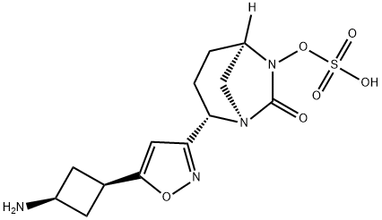 (1R,2S,5R)-2-[5-(cis-3-Aminocyclobutyl)-3-isoxazolyl]-7-oxo-1,6-diazabicyclo[3.2.1]oct-6-yl hydrogen sulfate Structure