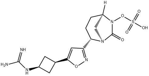 (1R,2S,5R)-2-[5-[cis-3-[(Aminoiminomethyl)amino]cyclobutyl]-3-isoxazolyl]-7-oxo-1,6-diazabicyclo[3.2.1]oct-6-yl hydrogen sulfate Structure