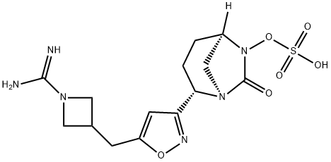 (1R,2S,5R)-2-[5-[[1-(Aminoiminomethyl)-3-azetidinyl]methyl]-3-isoxazolyl]-7-oxo-1,6-diazabicyclo[3.2.1]oct-6-yl hydrogen sulfate Structure