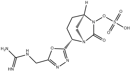 (1R,2S,5R)-2-[5-[[(Aminoiminomethyl)amino]methyl]-1,3,4-oxadiazol-2-yl]-7-oxo-1,6-diazabicyclo[3.2.1]oct-6-yl hydrogen sulfate Structure