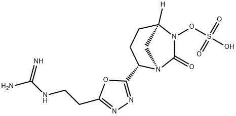 (1R,2S,5R)-2-[5-[2-[(Aminoiminomethyl)amino]ethyl]-1,3,4-oxadiazol-2-yl]-7-oxo-1,6-diazabicyclo[3.2.1]oct-6-yl hydrogen sulfate Structure