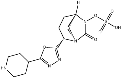 (1R,2S,5R)-7-Oxo-2-[5-(4-piperidinyl)-1,3,4-oxadiazol-2-yl]-1,6-diazabicyclo[3.2.1]oct-6-ylhydrogen sulfate Structure