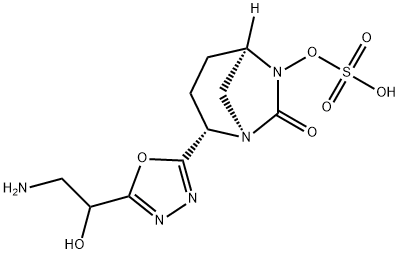 (1R,2S,5R)-2-[5-(2-Amino-1-hydroxyethyl)-1,3,4-oxadiazol-2-yl]-7-oxo-1,6-diazabicyclo[3.2.1]oct-6-yl hydrogen sulfate Structure