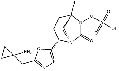 (1R,2S,5R)-2-[5-[(1-Aminocyclopropyl)methyl]-1,3,4-oxadiazol-2-yl]-7-oxo-1,6-diazabicyclo[3.2.1]oct-6-yl hydrogen sulfate Structure