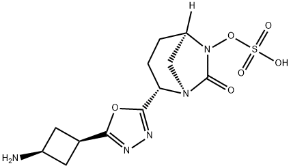 (1R,2S,5R)-2-[5-(cis-3-Aminocyclobutyl)-1,3,4-oxadiazol-2-yl]-7-oxo-1,6-diazabicyclo[3.2.1]oct-6-yl hydrogen sulfate Structure