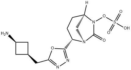 (1R,2S,5R)-2-[5-[(cis-3-Aminocyclobutyl)methyl]-1,3,4-oxadiazol-2-yl]-7-oxo-1,6-diazabicyclo[3.2.1]oct-6-yl hydrogen sulfate Structure